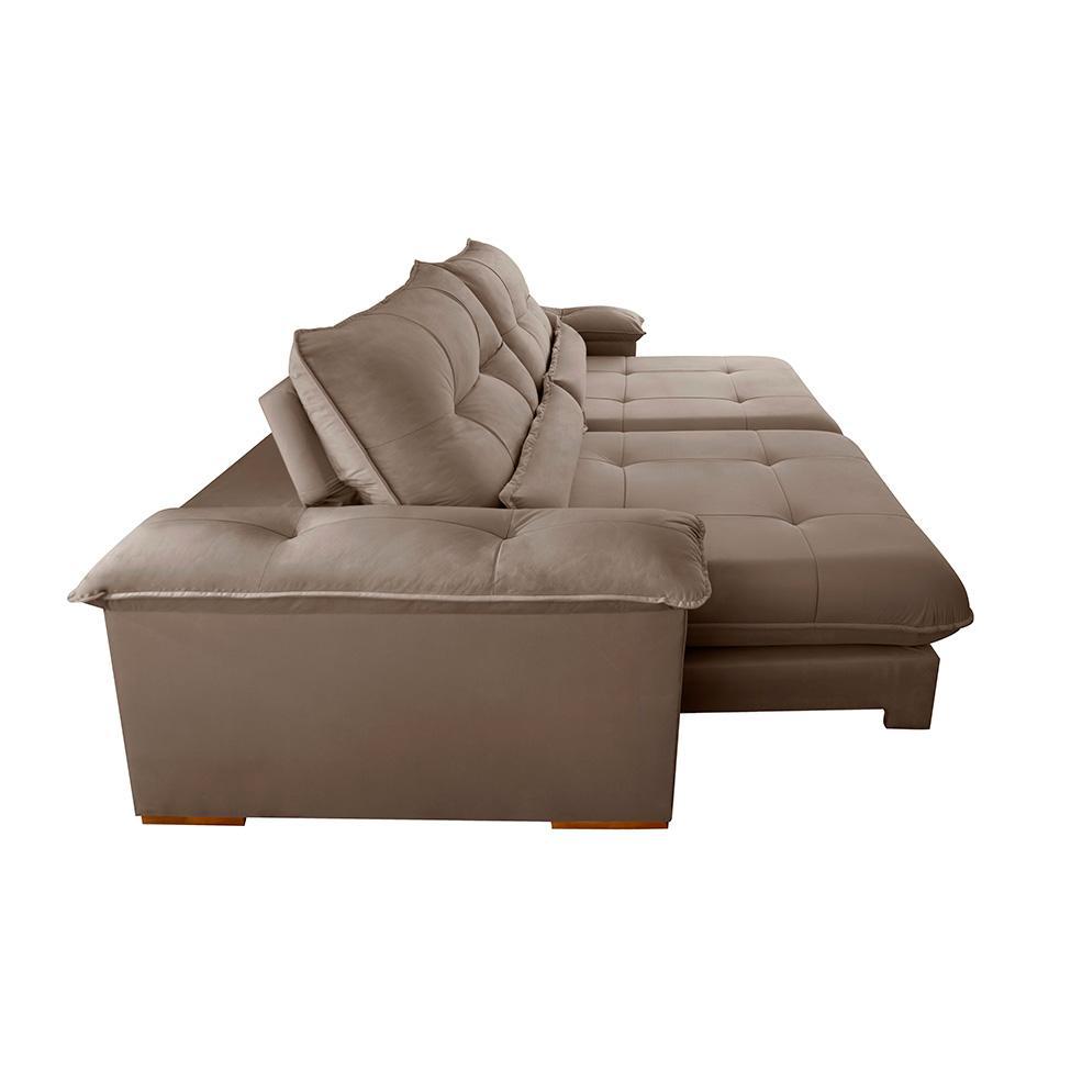 Sofá 4 Lugares Retrátil e Reclinável Qatar Veludo Marrom 280 cm - 6