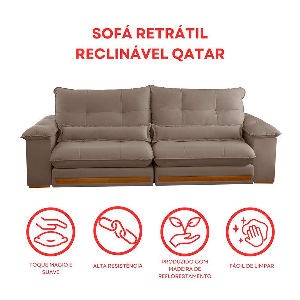 Sofá 4 Lugares Retrátil e Reclinável Qatar Veludo Marrom 280 cm - 8
