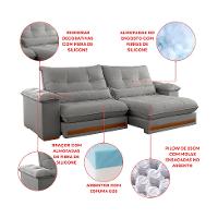 Sofá 4 Lugares Retrátil e Reclinável Qatar Linho Cinza 280 cm - 7
