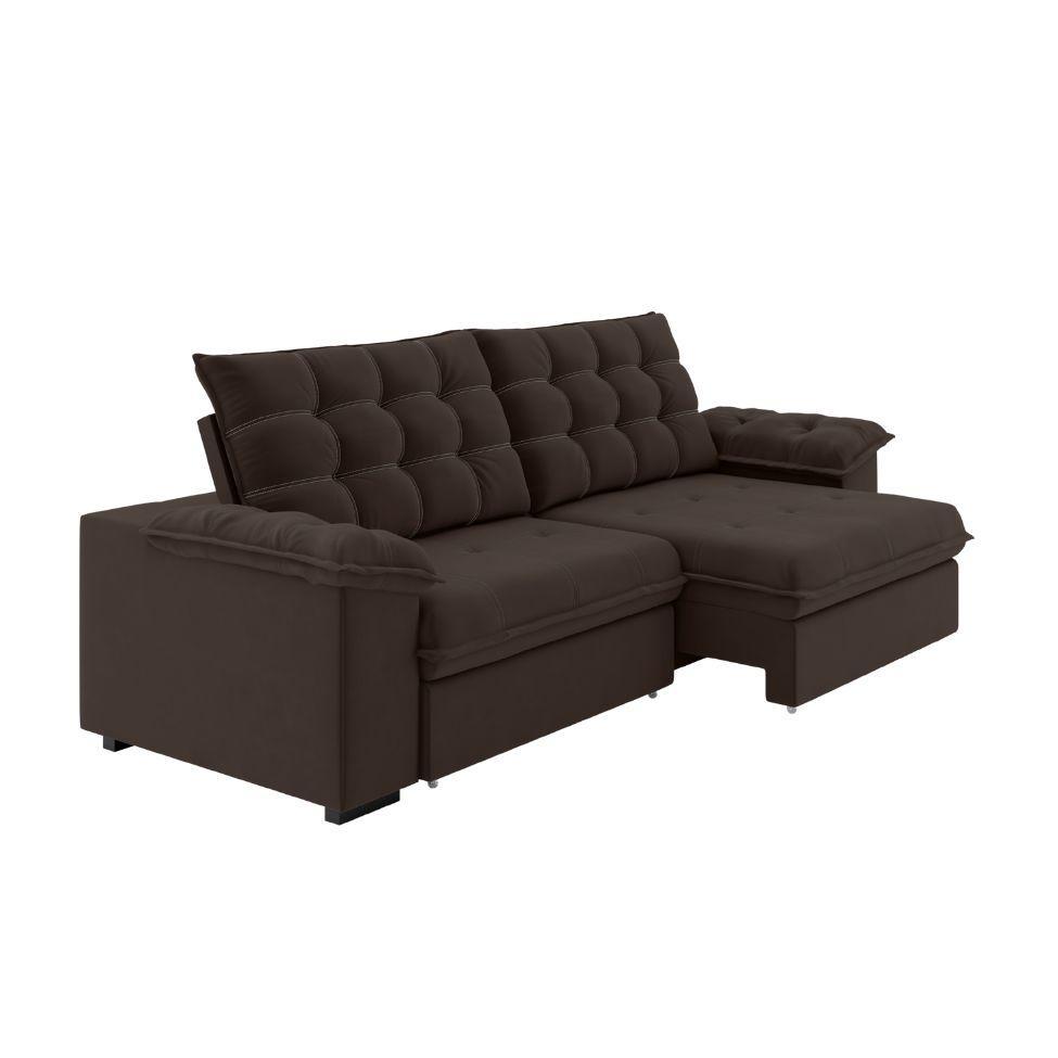 Sofá 4 Lugares Retrátil e Reclinável Palermo Veludo Marrom 250 cm - 1