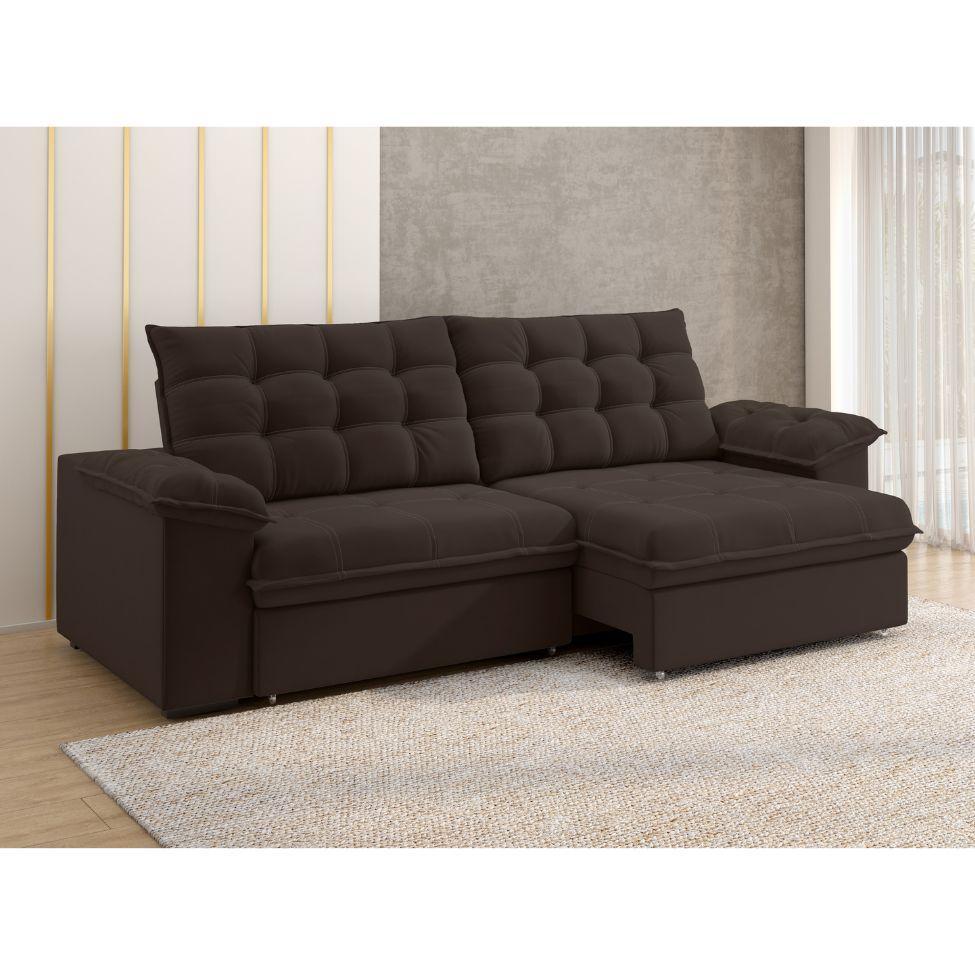 Sofá 4 Lugares Retrátil e Reclinável Palermo Veludo Marrom 250 cm - 2