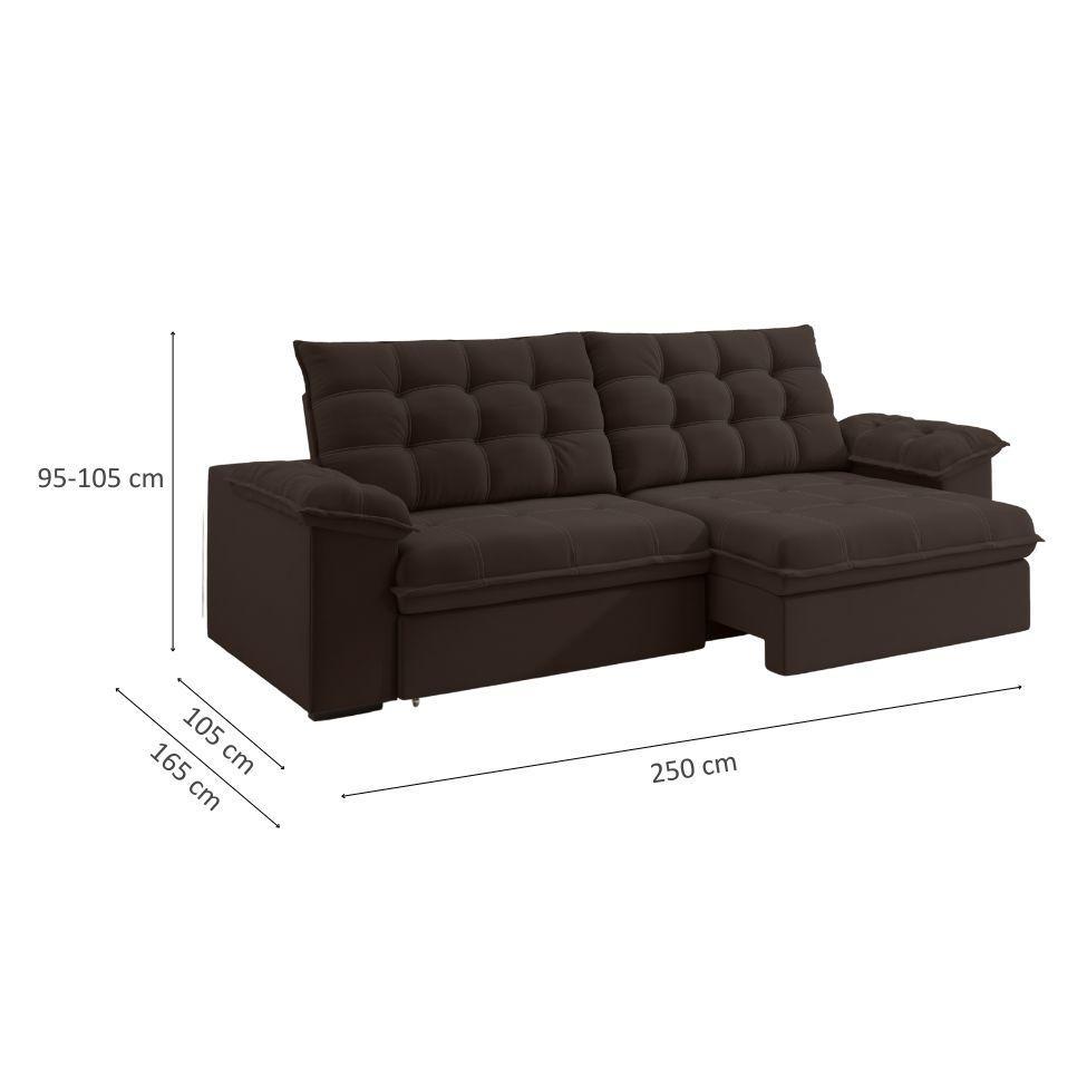 Sofá 4 Lugares Retrátil e Reclinável Palermo Veludo Marrom 250 cm - 3
