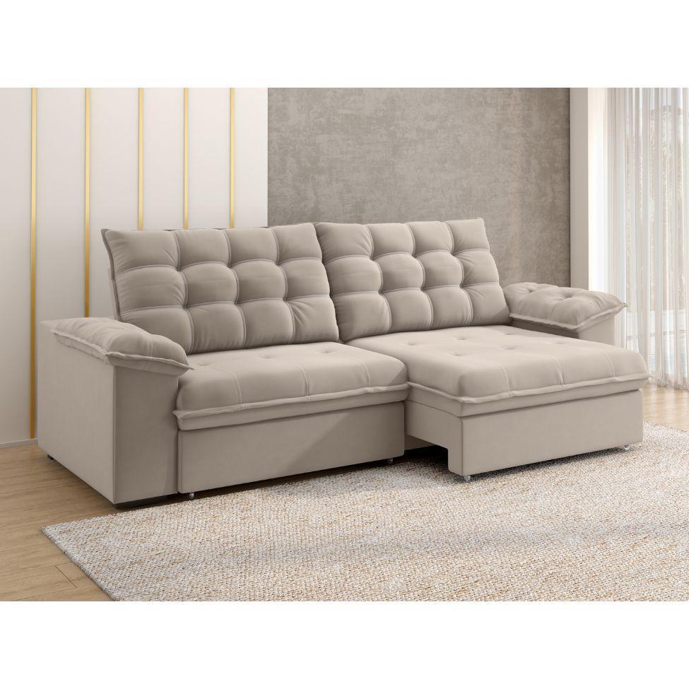 Sofá 4 Lugares Retrátil e Reclinável Palermo Veludo Capuccino 250 cm - 2