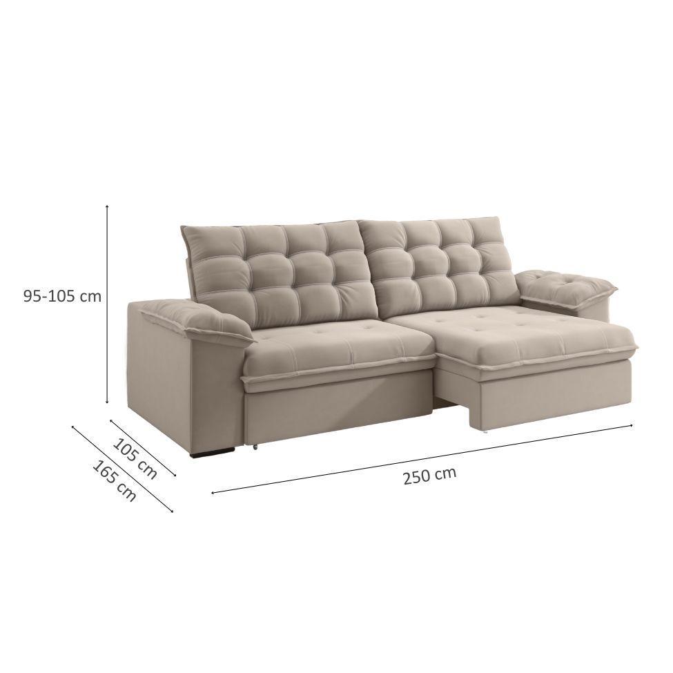 Sofá 4 Lugares Retrátil e Reclinável Palermo Veludo Capuccino 250 cm - 3