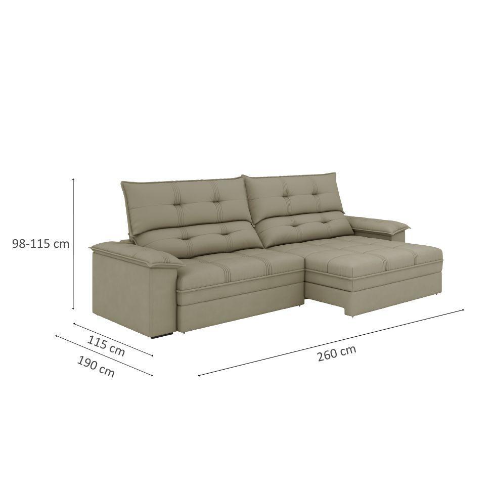 Sofá 4 Lugares Retrátil e Reclinável Everest Veludo Slim Castor 260 cm - 3