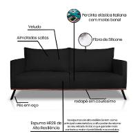 Sofá 3 Lugares Zeus Veludo Preto 180 cm - 8