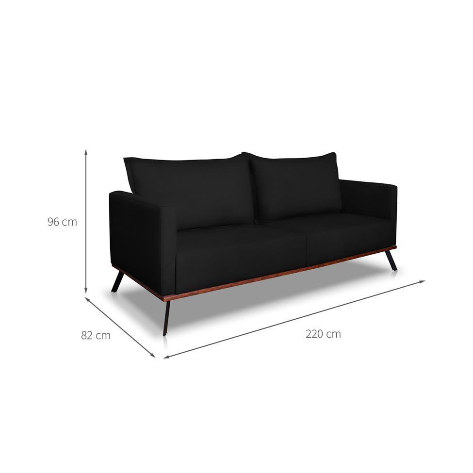 Sofá 3 Lugares Zeus Veludo Preto 220 cm - 3