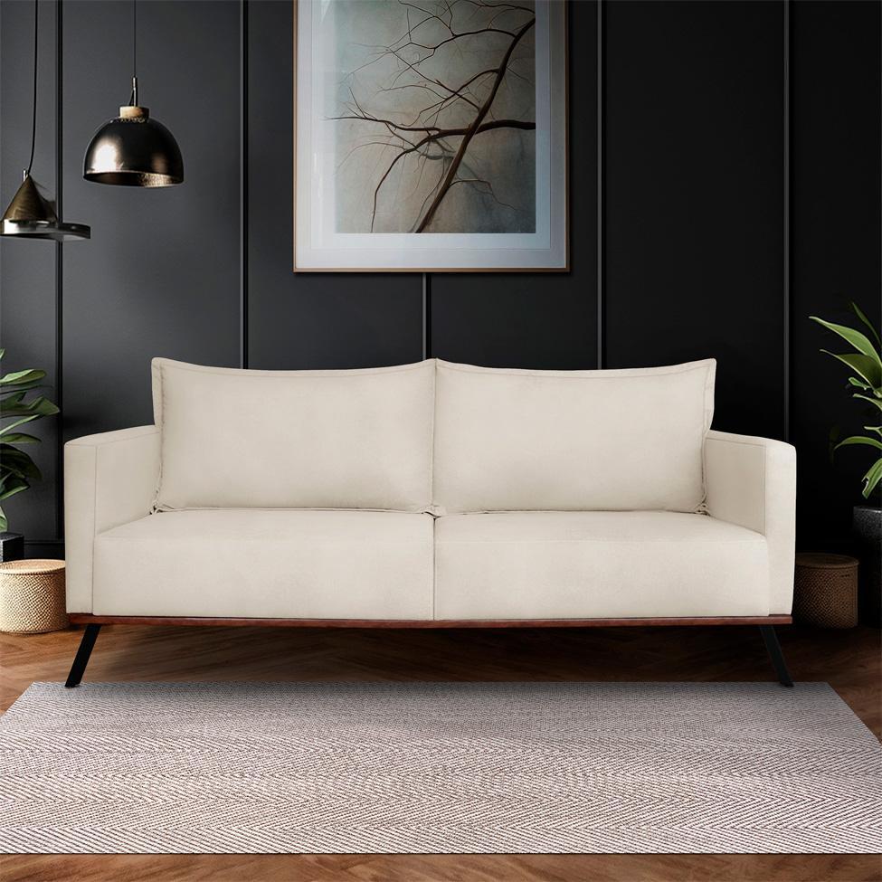Sofá 3 Lugares Zeus Veludo Bege 220 cm - 2