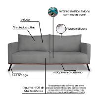 Sofá 3 Lugares Zeus Veludo Cinza Chumbo 180 cm - 8