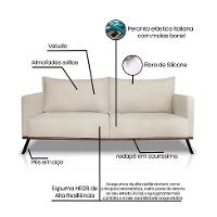 Sofá 3 Lugares Zeus Veludo Bege 180 cm - 8