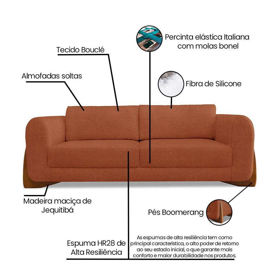 Sofá 3 Lugares Yves Bouclé Terracota 230 cm - 9