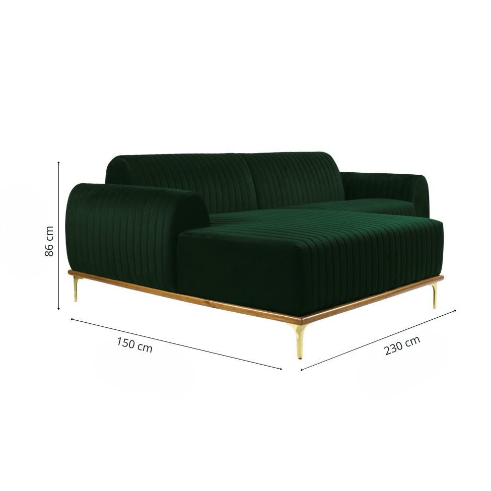 Sofá 3 Lugares Molino com Chaise Esquerdo Veludo Verde e Dourado - 3