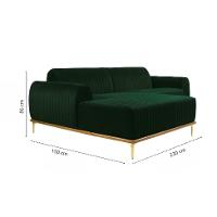 Sofá 3 Lugares Molino com Chaise Esquerdo Veludo Verde e Dourado - 3