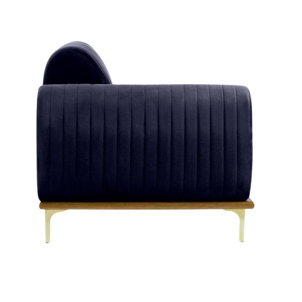 Sofá 3 Lugares Molino com Chaise Direito Veludo Azul Marinho e Dourado - 5