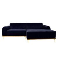 Sofá 3 Lugares Molino com Chaise Direito Veludo Azul Marinho e Dourado - 1