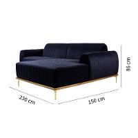 Sofá 3 Lugares Molino com Chaise Direito Veludo Azul Marinho e Dourado - 3