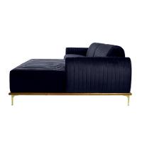 Sofá 3 Lugares Molino com Chaise Direito Veludo Azul Marinho e Dourado