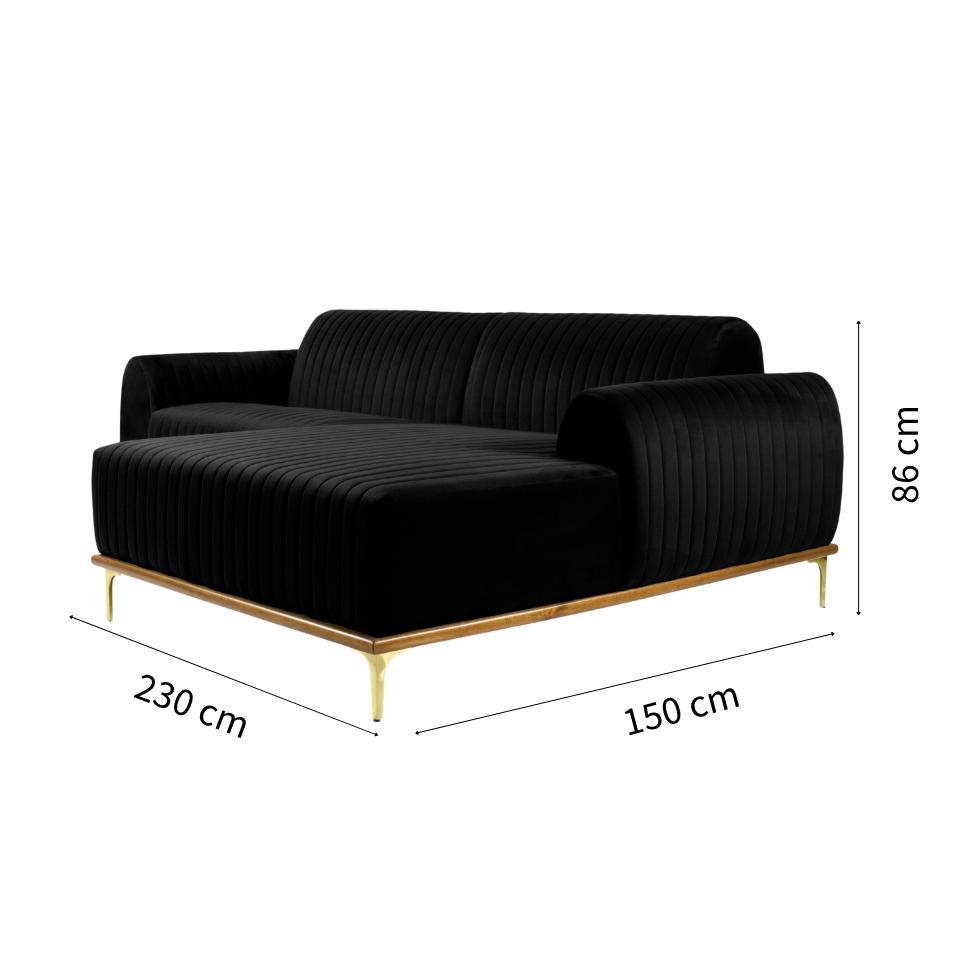 Sofá 3 Lugares Molino com Chaise Direito Veludo Grafite e Dourado - 2