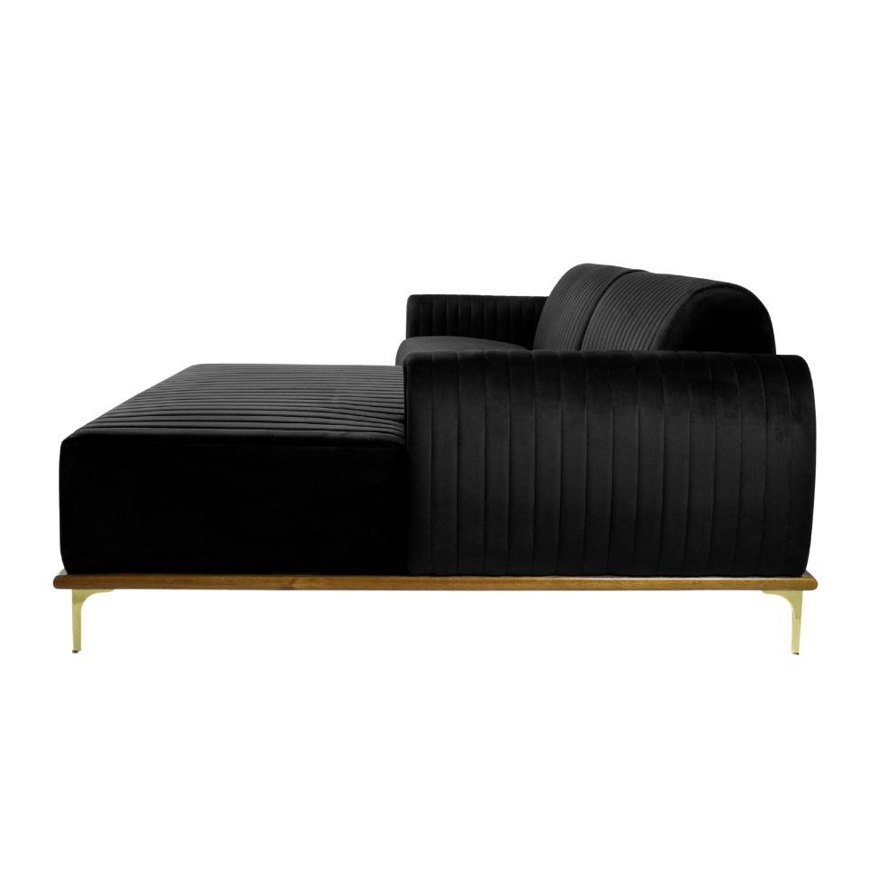 Sofá 3 Lugares Molino com Chaise Direito Veludo Grafite e Dourado - 3