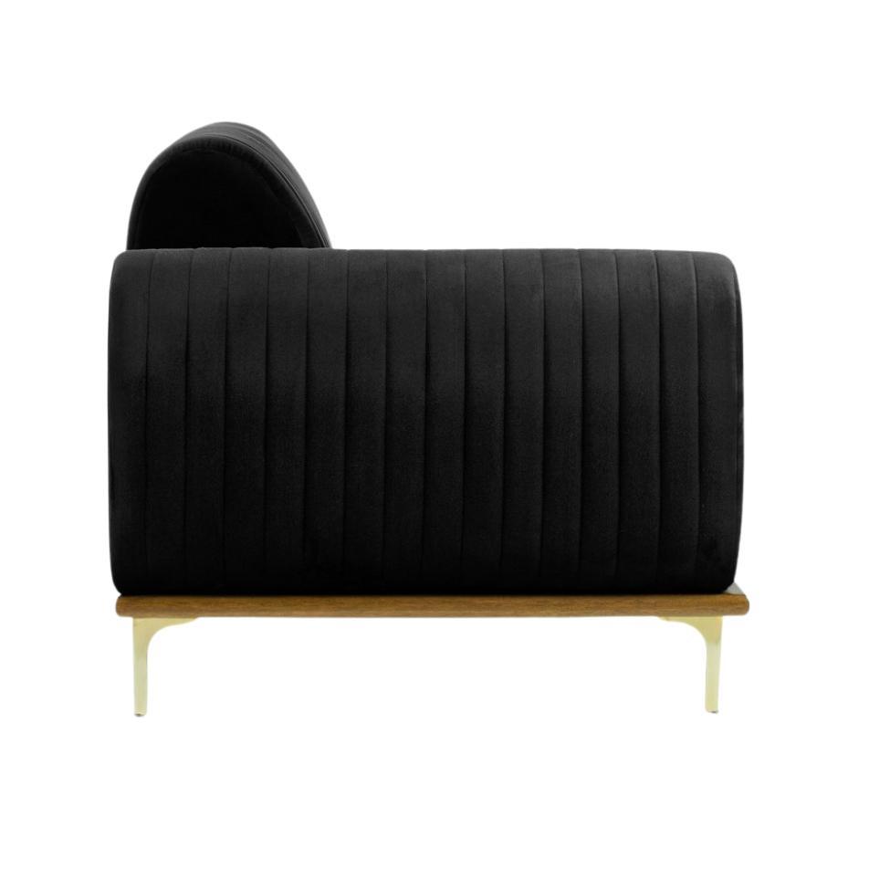 Sofá 3 Lugares Molino com Chaise Direito Veludo Grafite e Dourado - 4