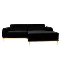 Sofá 3 Lugares Molino com Chaise Direito Veludo Grafite e Dourado - 1