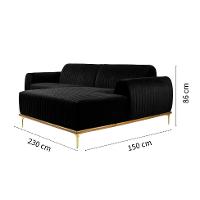 Sofá 3 Lugares Molino com Chaise Direito Veludo Grafite e Dourado - 2