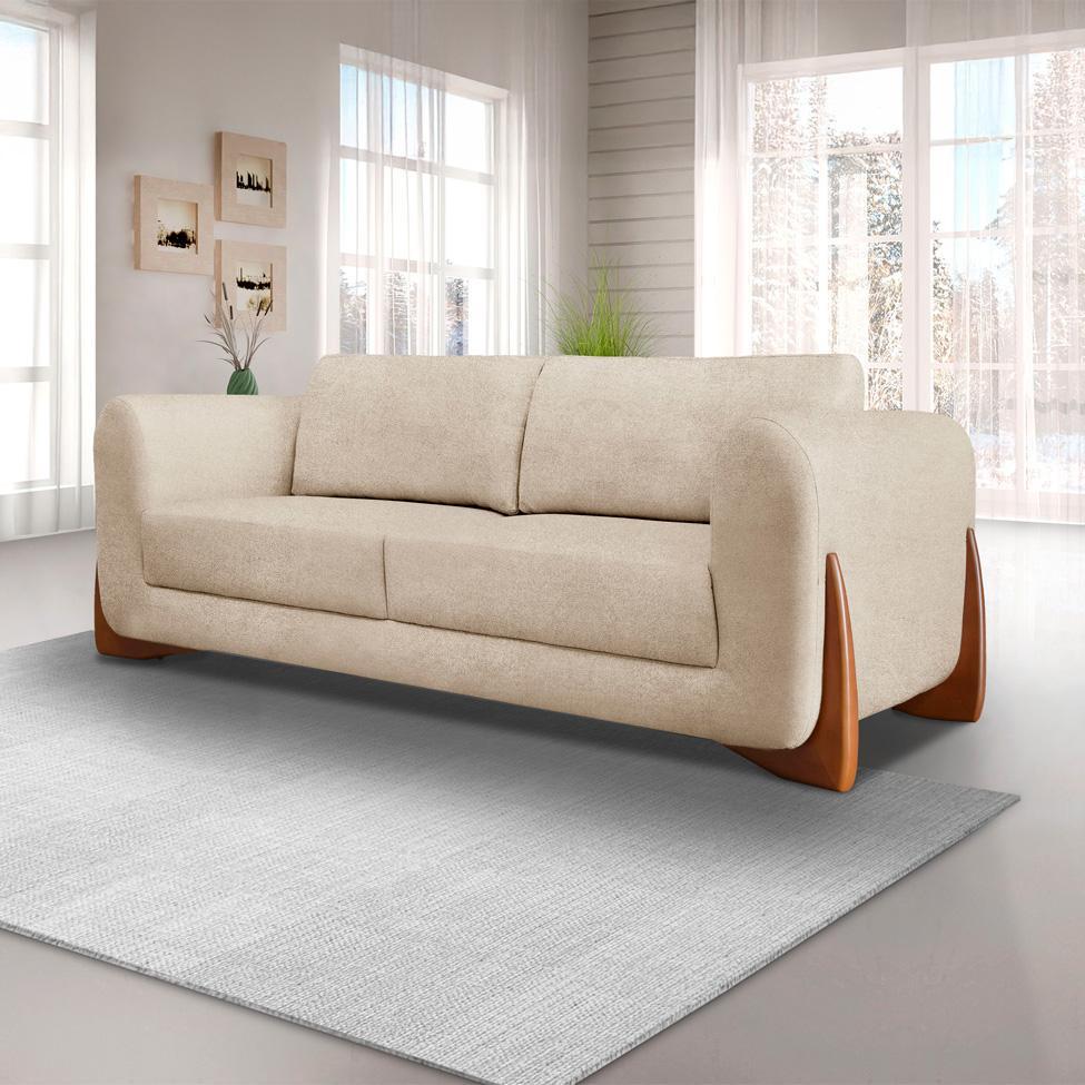 Sofá 3 Lugares Yves Bouclé Bege 220 cm - 2