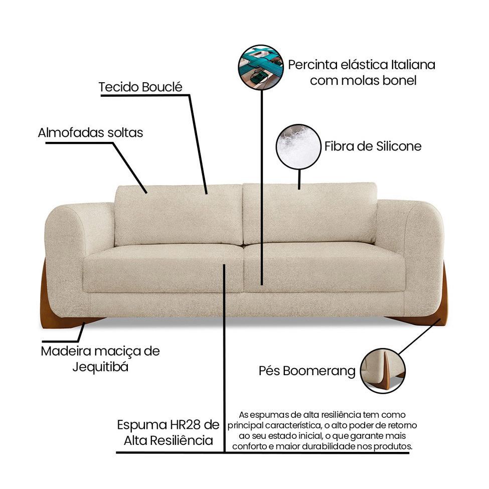 Sofá 3 Lugares Yves Bouclé Bege 200 cm - 9