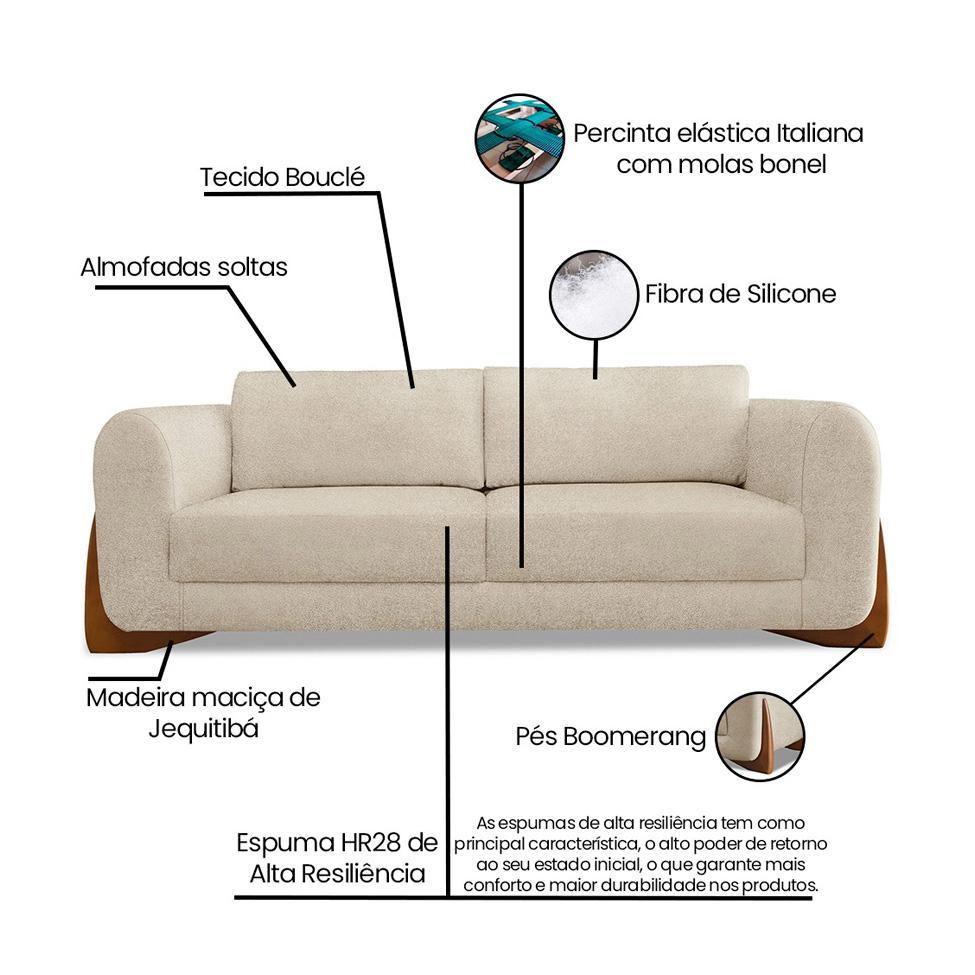 Sofá 3 Lugares Yves Bouclé Bege 230 cm - 9
