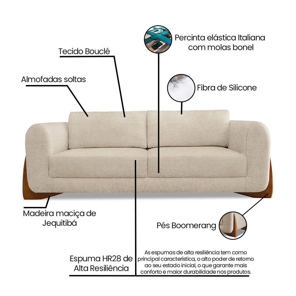 Sofá 3 Lugares Yves Bouclé Bege 180 cm - 9