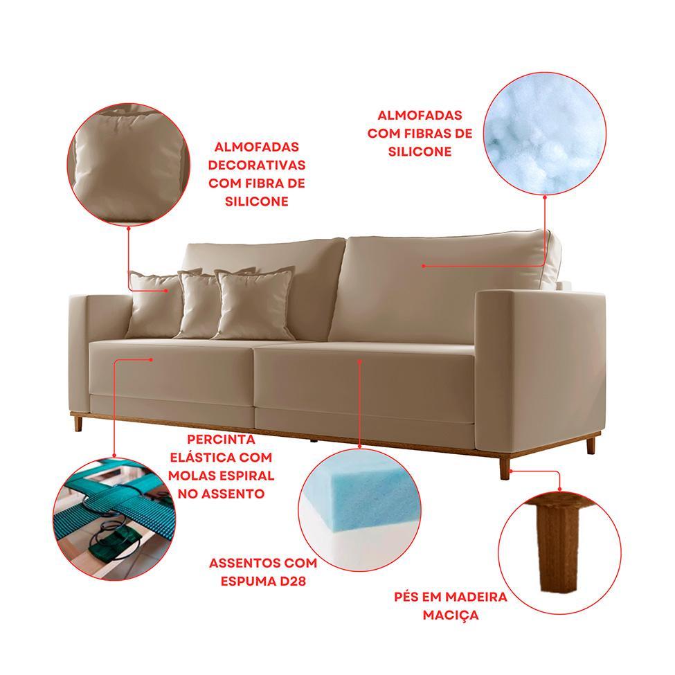 Sofá 3 Lugares Riviera Veludo Marrom 230 cm - 7