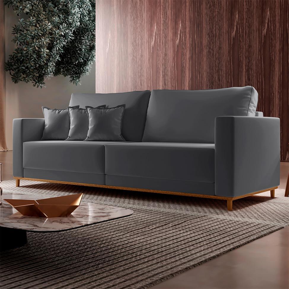Sofá 3 Lugares Riviera Veludo Cinza 230 cm - 2