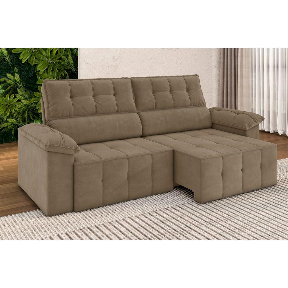 Sofá 3 Lugares Retrátil e Reclinável Santorini Veludo Capuccino 220 cm - 2