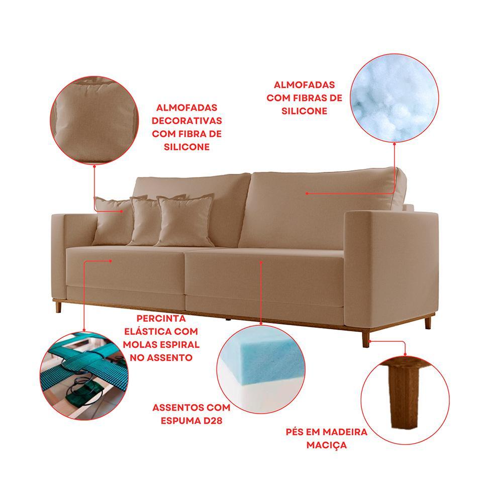 Sofá 3 Lugares Riviera Linho Bege 190 cm - 7
