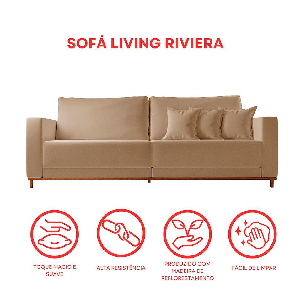 Sofá 3 Lugares Riviera Linho Bege 190 cm - 8