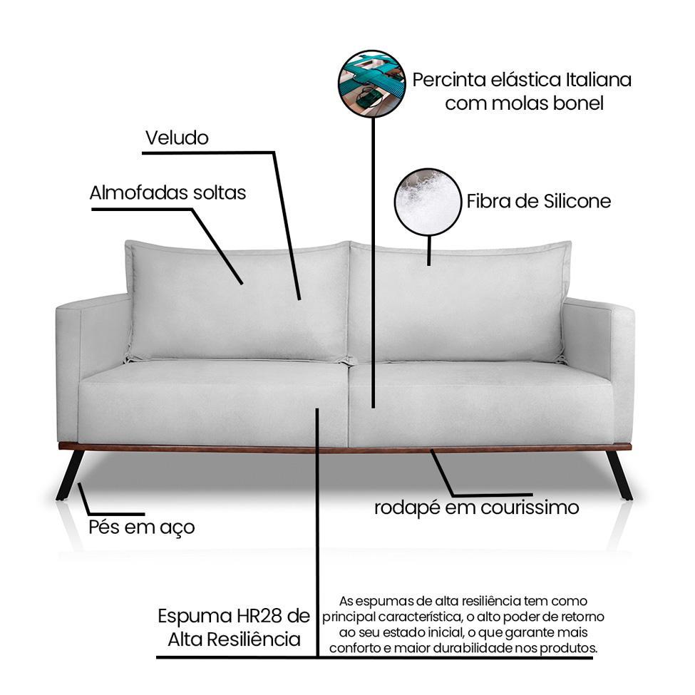 Sofá 3 Lugares Zeus Veludo Prata 200 cm - 8