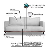Sofá 3 Lugares Zeus Veludo Prata 200 cm - 8