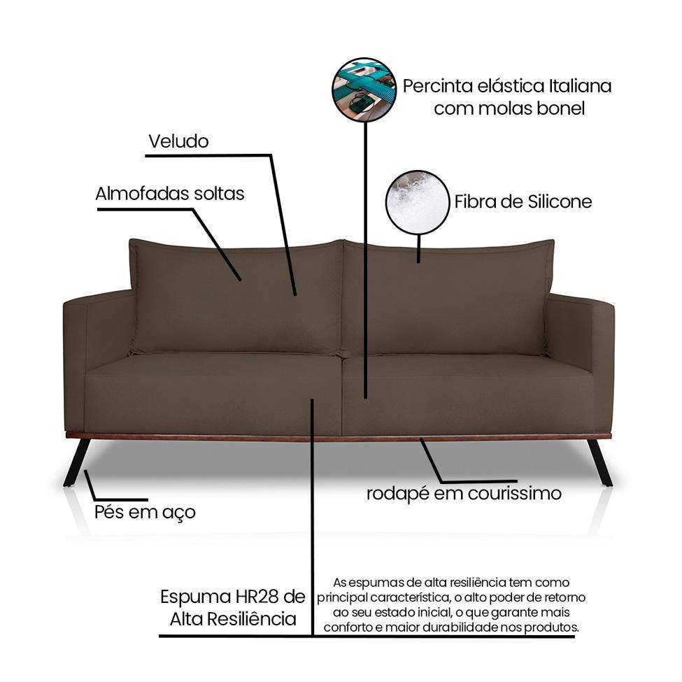 Sofá 3 Lugares Zeus Veludo Marrom 220 cm - 8