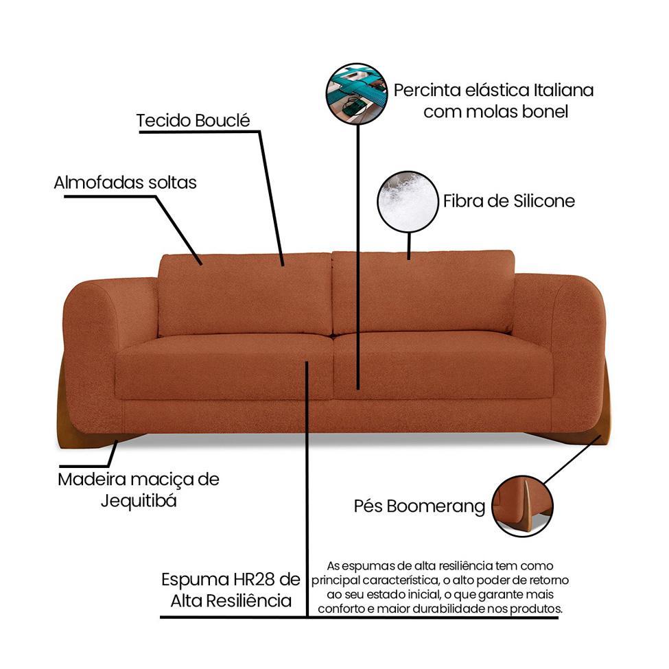 Sofá 3 Lugares Yves Bouclé Terracota 200 cm - 9