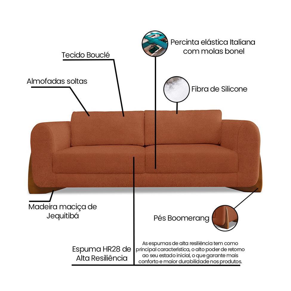 Sofá 3 Lugares Yves Bouclé Terracota 220 cm - 9