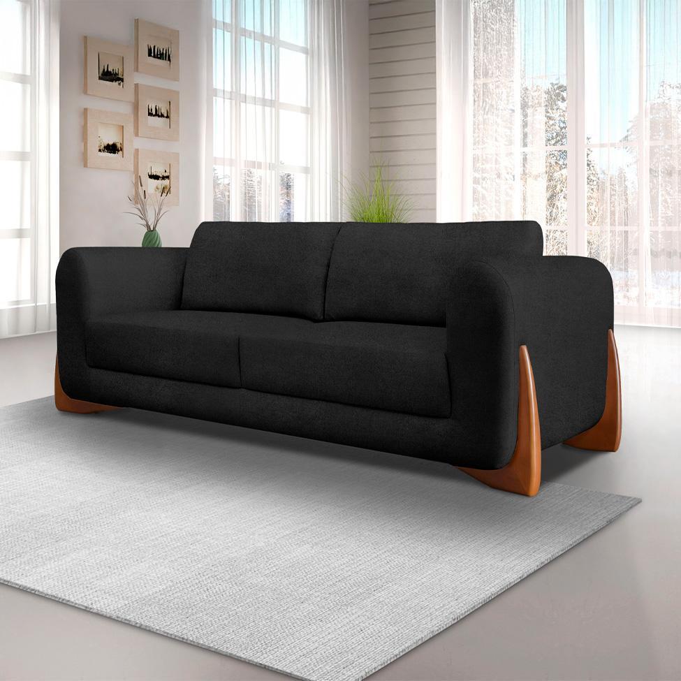 Sofá 3 Lugares Yves Bouclé Preto 200 cm - 2
