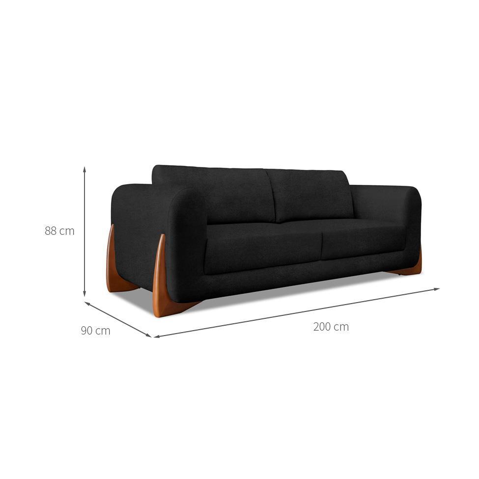 Sofá 3 Lugares Yves Bouclé Preto 200 cm - 3