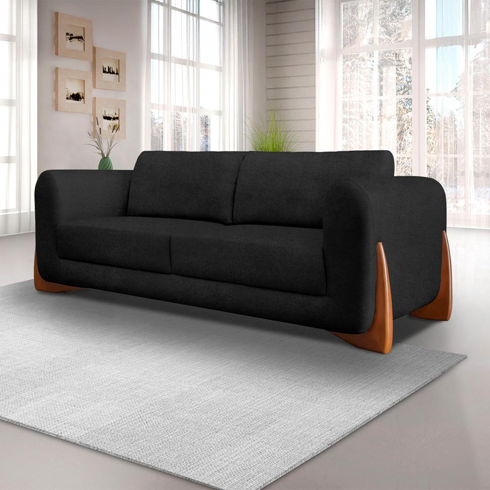 Sofá 3 Lugares Yves Bouclé Preto 230 cm - 2