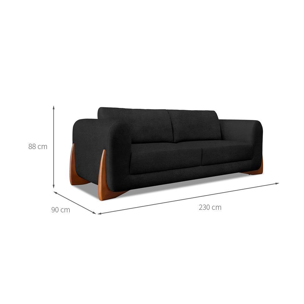 Sofá 3 Lugares Yves Bouclé Preto 230 cm - 3