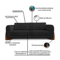 Sofá 3 Lugares Yves Bouclé Preto 230 cm - 9