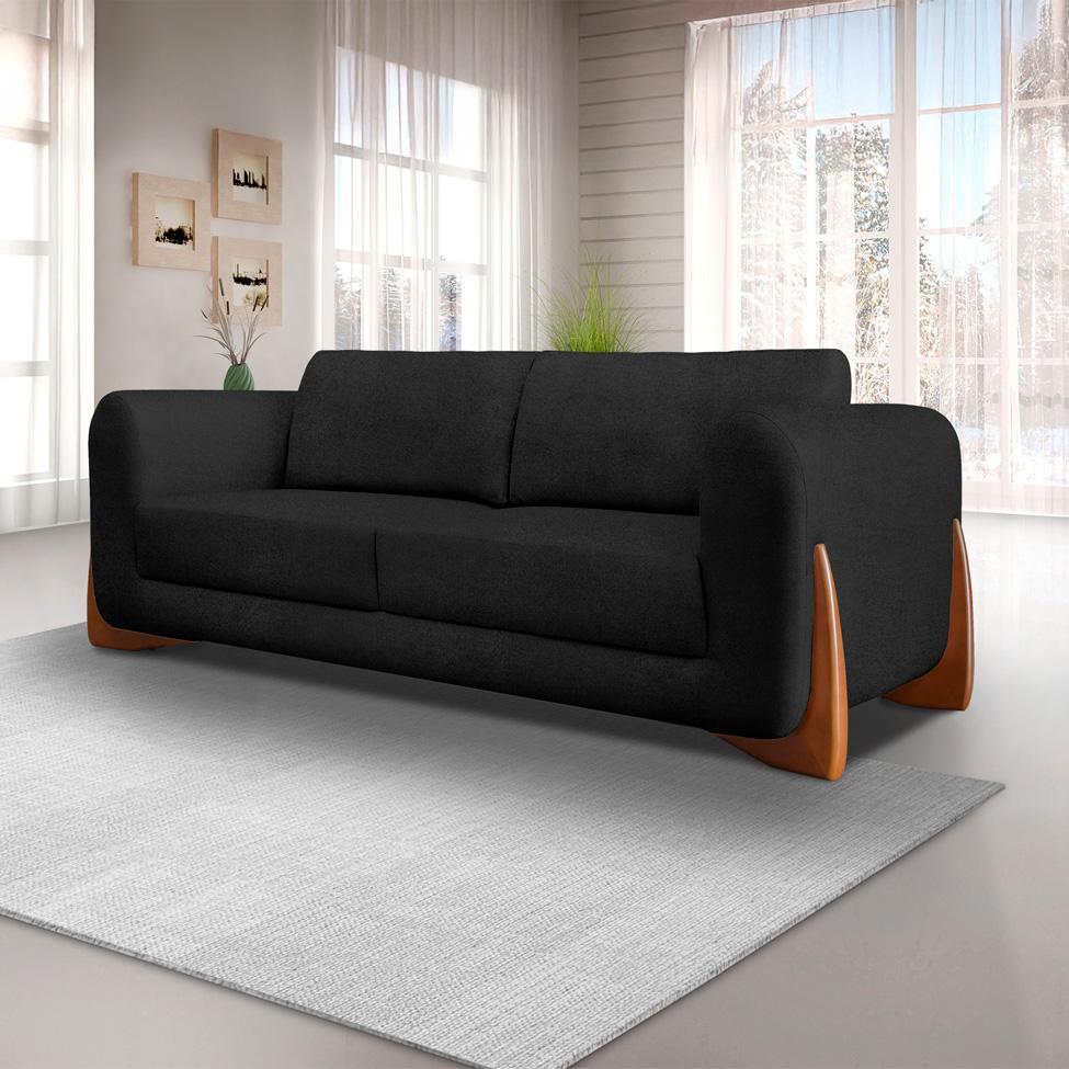Sofá 3 Lugares Yves Bouclé Preto 220 cm - 2