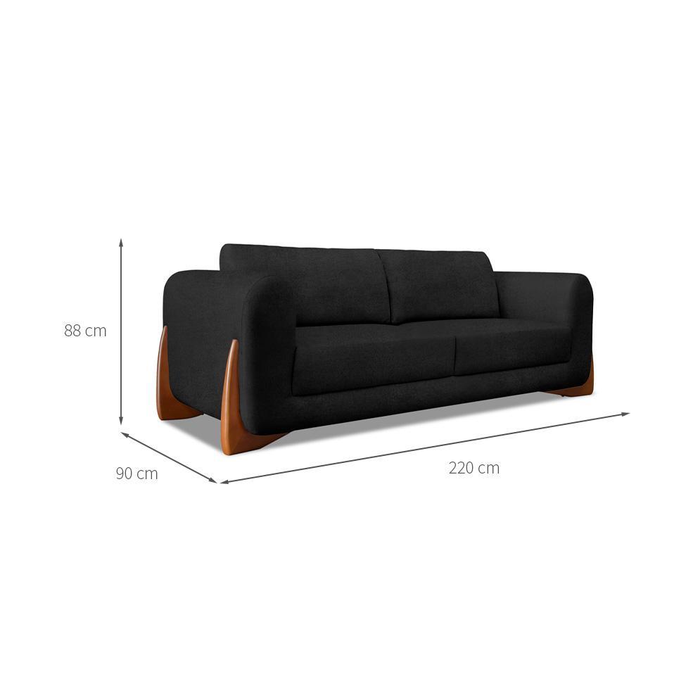 Sofá 3 Lugares Yves Bouclé Preto 220 cm - 3