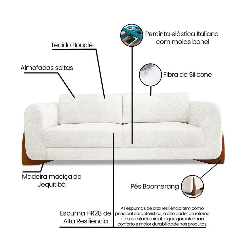 Sofá 3 Lugares Yves Bouclé Off White 230 cm - 9