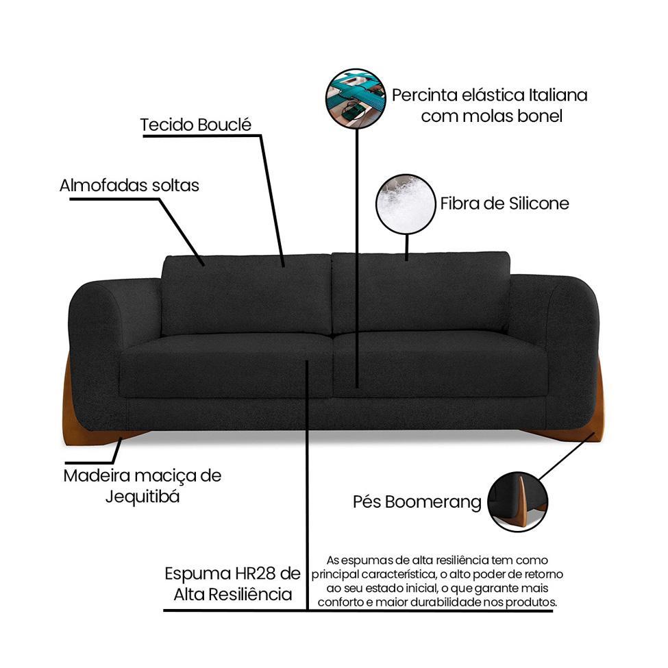 Sofá 3 Lugares Yves Bouclé Preto 180 cm - 9