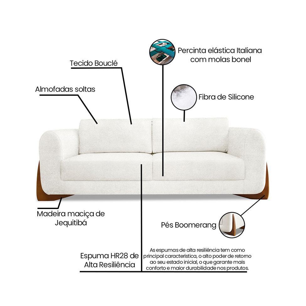 Sofá 3 Lugares Yves Bouclé Off White 220 cm - 9